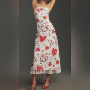 For Love And Lemons White and Red Heart Midi Dress